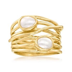 Ross Simons 7x5mm Cultured Pearl Highway Ring in 18kt Gold Over Sterling